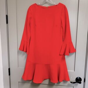 Sail To Stable STS Solid Tomato Orange Flouncy Bell Sleeve Dress Back Zip Size 0